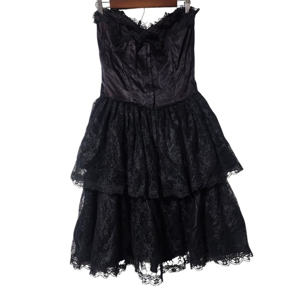 VINTAGE Gunne Sax Jessica McClintock Corset Bustier Tiered Lace Dress Black Red - Picture 9 of 16